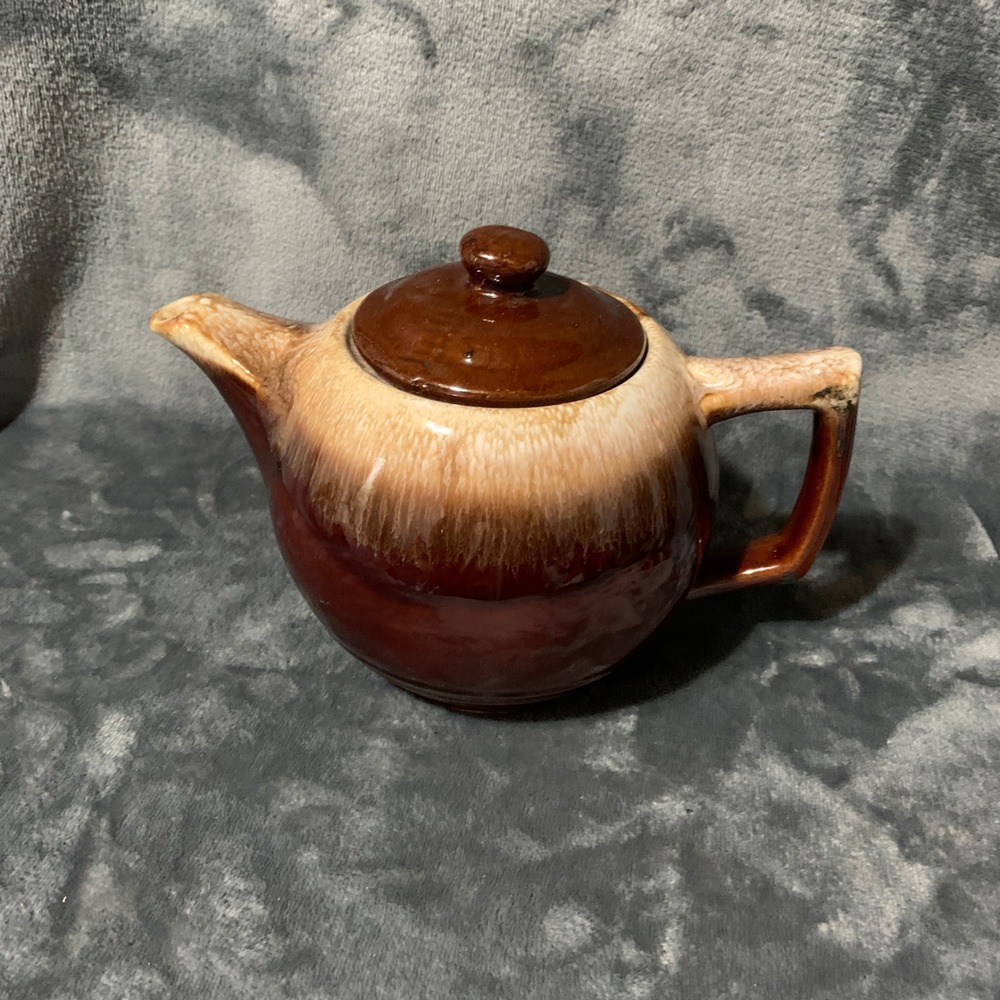 McCoy Vintage Teapot MCM Brown Cream Drip Glaze Ceramic Cottagecore RusticEUC - Picture 7 of 16